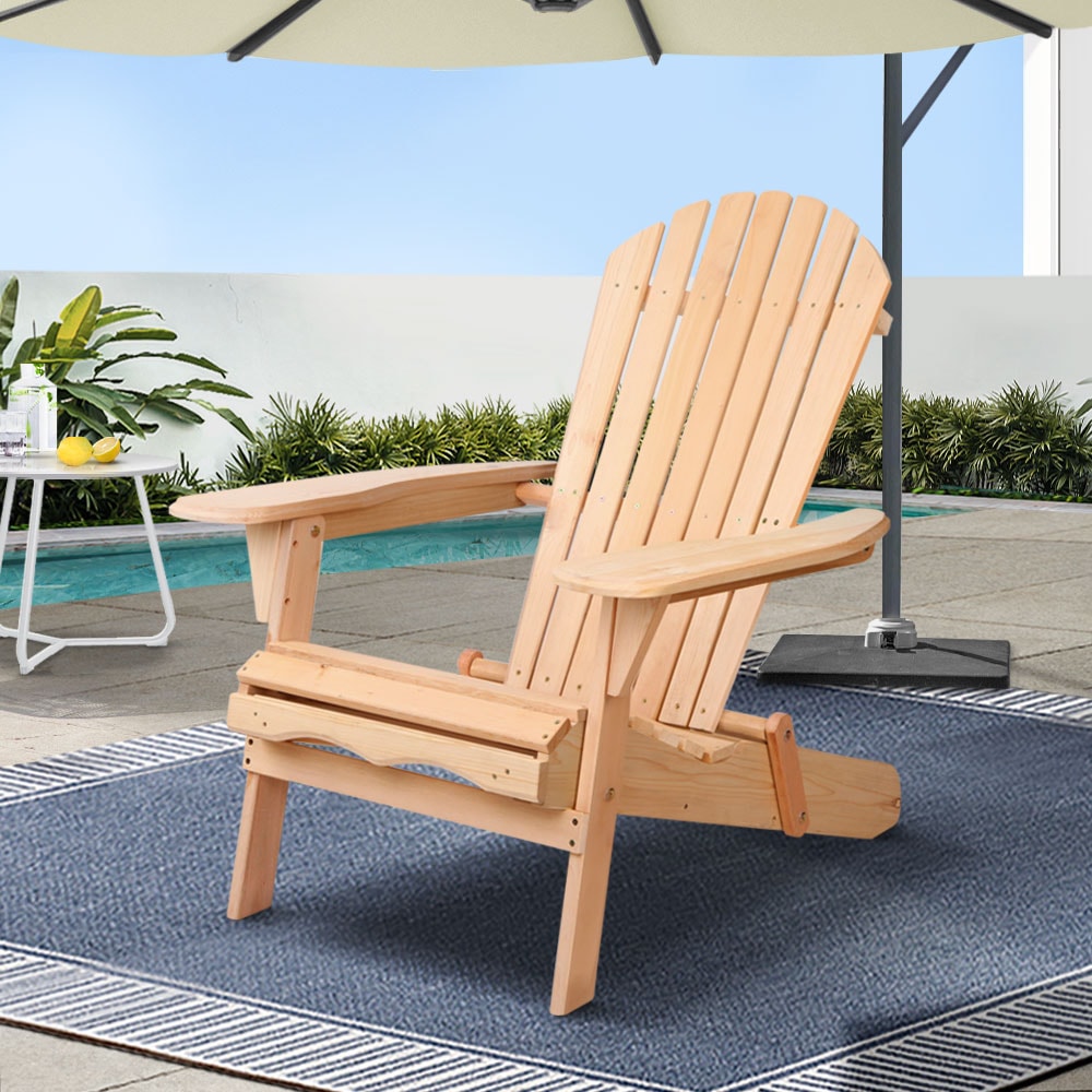 Buy Adirondack Gardeon Outdoor Chairs Sun Lounge Beach Chair Wooden Patio Furniture Netural MyDeal