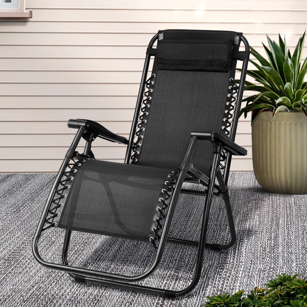 Gardeon Zero Gravity Chair Folding Outdoor Recliner Adjustable Sun Lounge Camping Black
