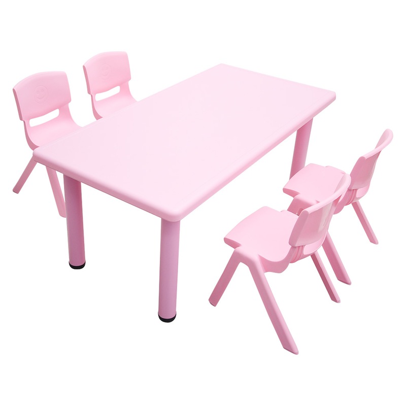 Buy 120x60cm Kid's Adjustable Rectangle Pink Table & 4 Pink Chairs Set ...