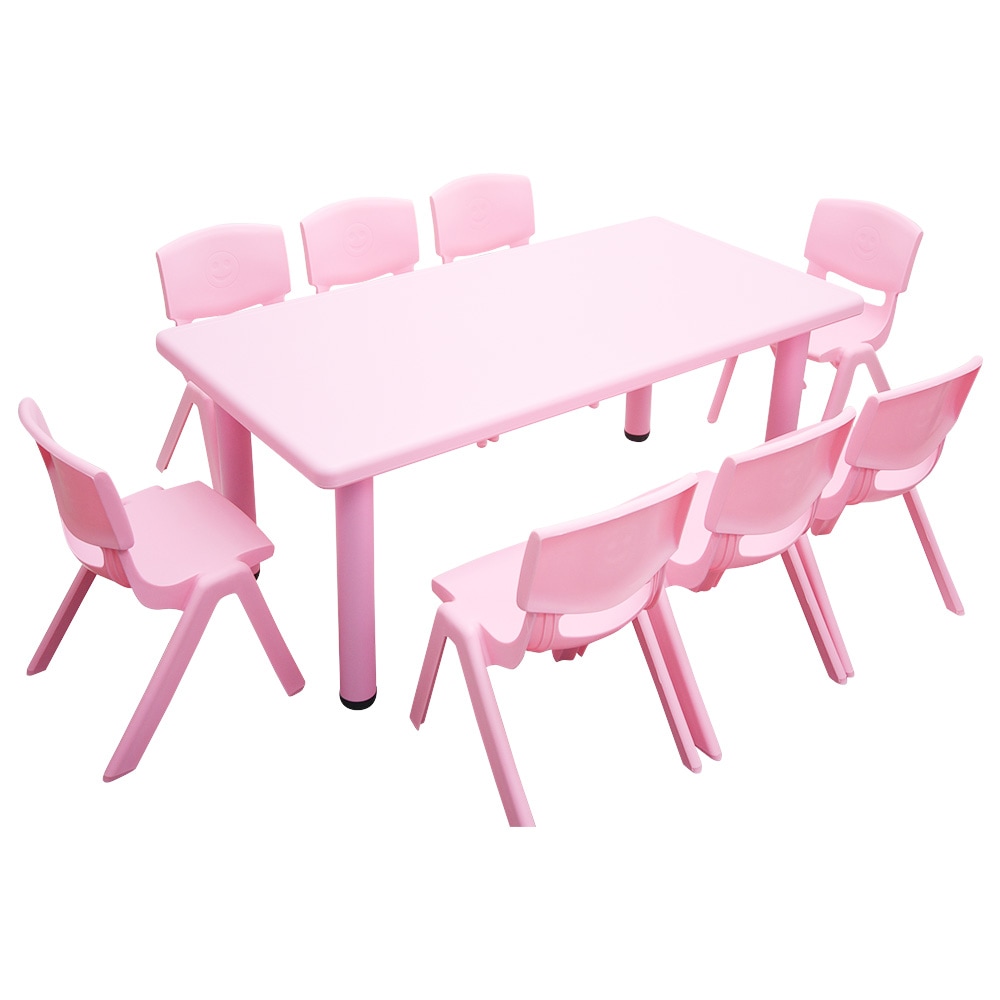 120x60cm Kid's Adjustable Rectangle Pink Table & 8 Pink Chairs Set ...