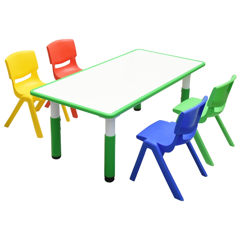 Buy 120x60cm Kids Green Whiteboard Drawing Activity Table & 4 Mixed ...