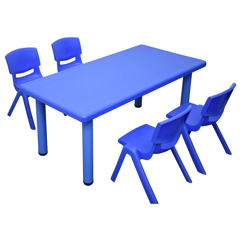 120x60cm Rectangle Blue Kid's Table and 4 Blue Chairs | Buy Kid's ...