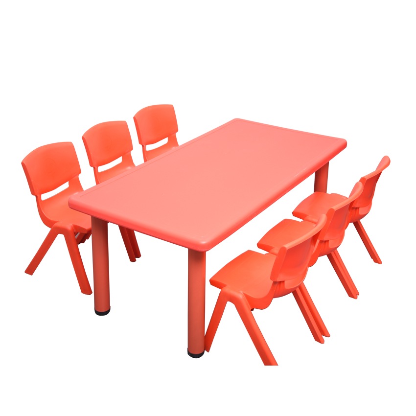 120x60cm Rectangle Red Kid's Table and 6 Red Chairs