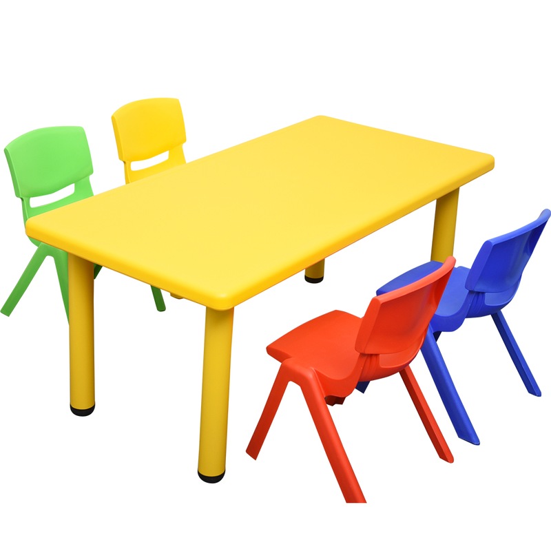 Buy 120x60cm Rectangle Yellow Kid's Table and 4 Mixed Chairs - MyDeal