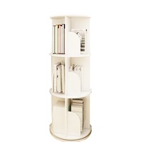 3 Tiers Versatile Round Wooden Rotating Swivel Bookshelf Bookcase Cabinet White 97CM