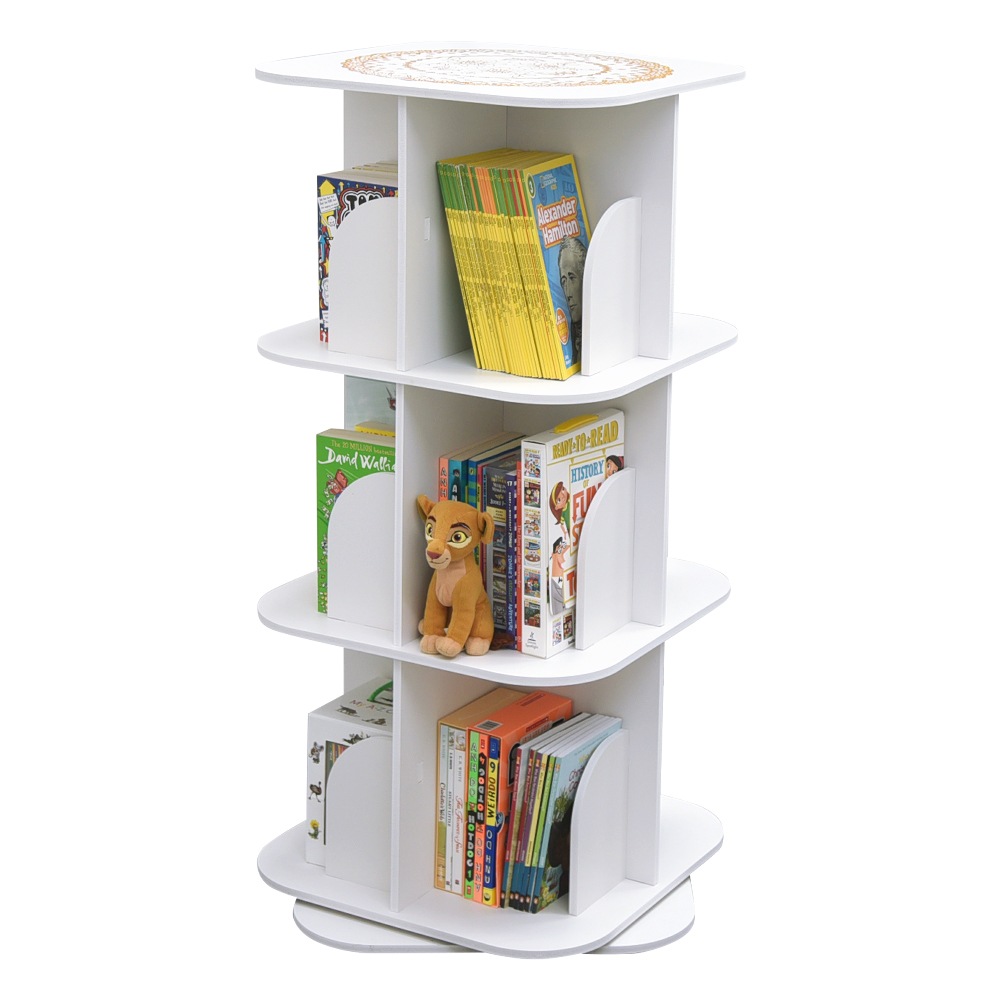 3 Tiers Versatile Square Wooden Rotating Swivel Bookshelf Bookcase Cabinet White 97CM