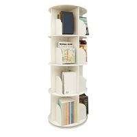 4 Tiers Versatile Round Wooden Rotating Swivel Bookshelf Bookcase Cabinet White 128CM