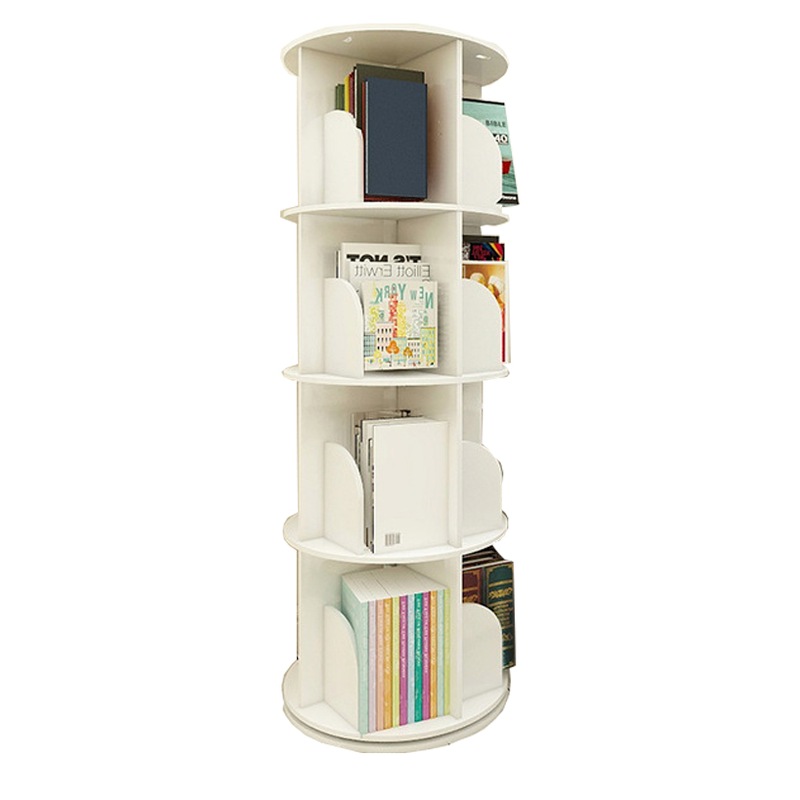 4 Tiers Versatile Round Wooden Rotating Swivel Bookshelf Bookcase