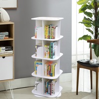 Buy 4 Tiers Versatile Square Wooden Rotating Swivel Bookshelf Bookcase ...