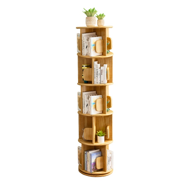 Buy 5Tier Versatile Timber Rubberwood Wooden Rotating Swivel Bookcase Bookshelves 161cm Natural