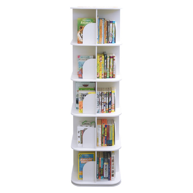 5 Tiers 360 Degree Rotating Swivel Bookshelf Bookcase Shelves White 159cm  Square