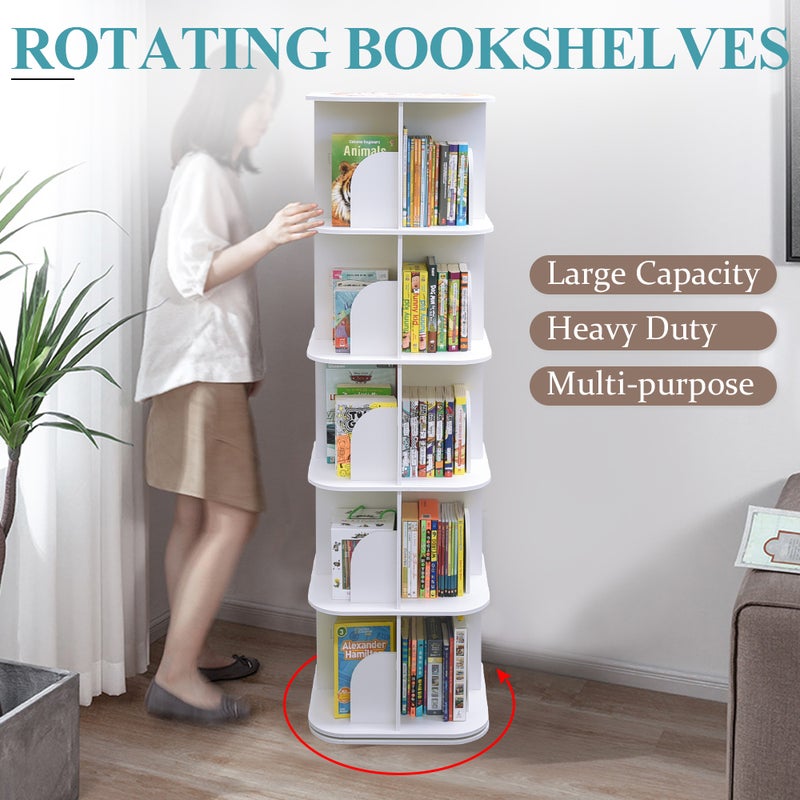 5 Tiers Versatile Square Wooden Rotating Swivel Bookshelf Bookcase