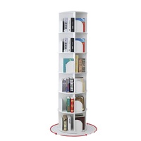 6 Tiers Versatile Round Wooden Rotating Swivel Bookshelf Bookcase Cabinet White 190CM
