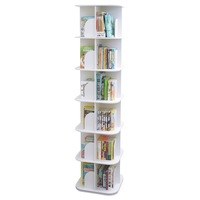 6 Tiers Versatile Square Wooden Rotating Swivel Bookshelf Bookcase Cabinet White 190CM