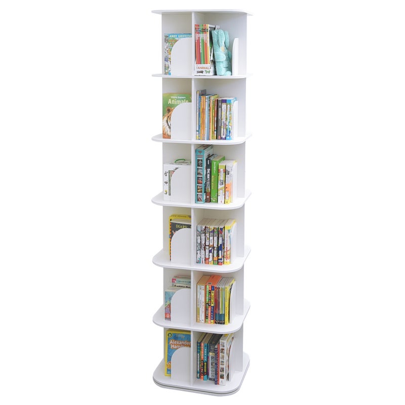 3 Tiers 360 Degree Rotating Swivel Bookshelf Bookcase Shelves White 190cm  Square