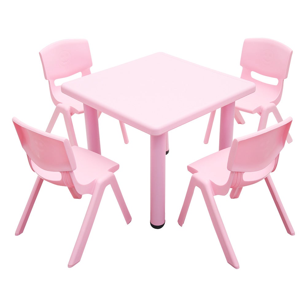 60x60cm Kid's Adjustable Square Pink Table & 4 Pink Chairs Set | Buy ...