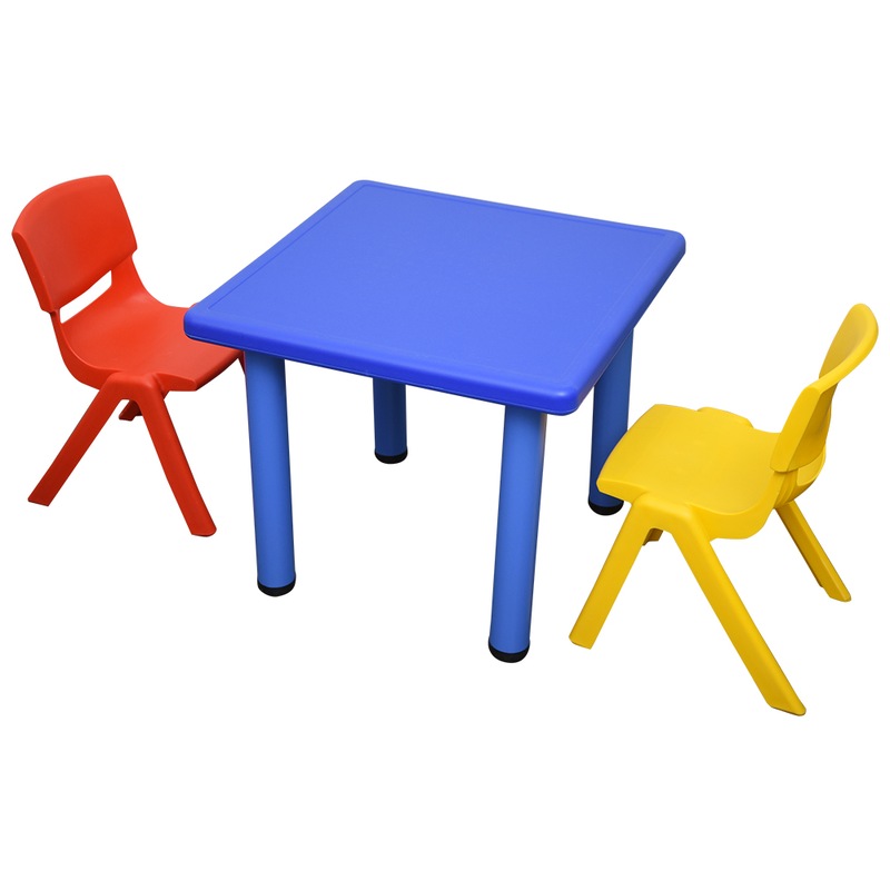 Buy 60x60cm Square Blue Kid's Table and 2 Mixed Chairs - MyDeal