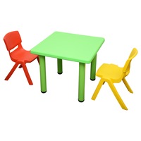 60x60cm Square Green Kid's Table and 2 Mixed Chairs