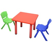 60x60cm Square Red Kid's Table and 2 Mixed Chairs