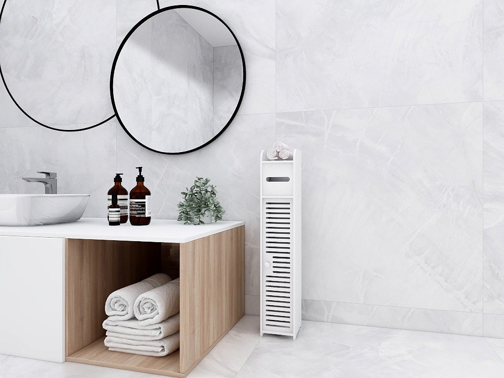 80CM Bathroom Storage Utility Cabinet Stand Tissue Holder White Waterproof