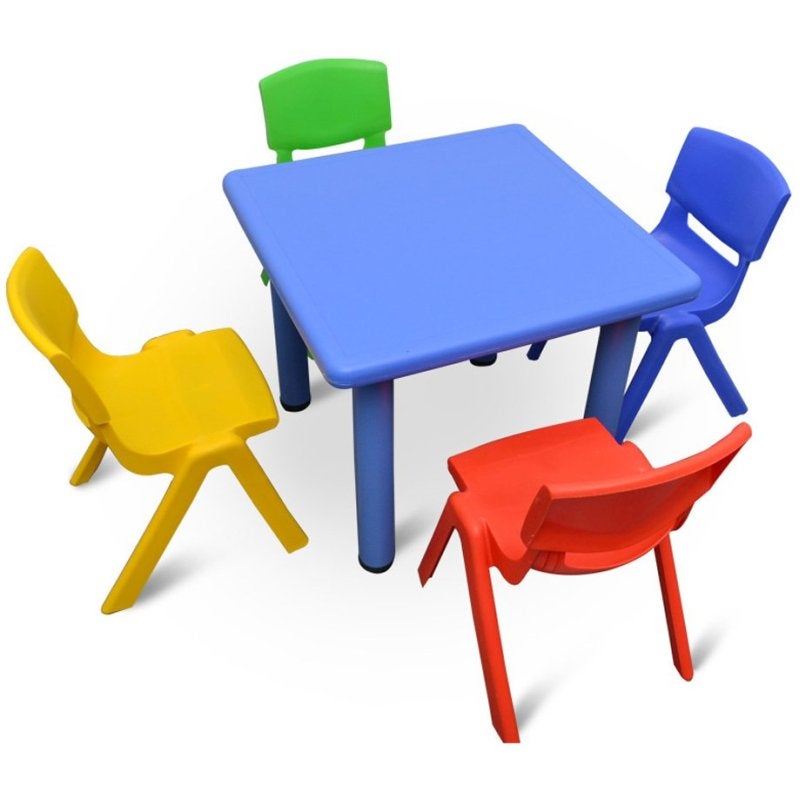 Adjustable Blue Square Kid's Table with 4 Chairs