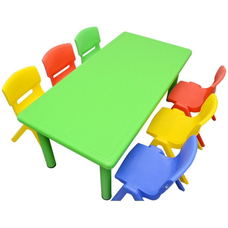 Adjustable Green Rectangle Kid's Table w/ 6 Chairs