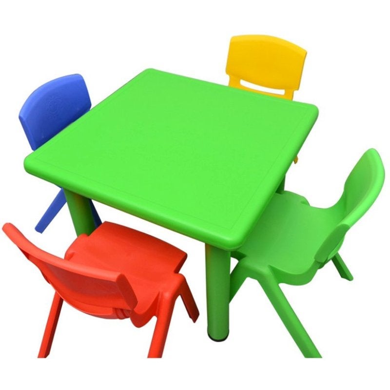 Adjustable Green Square Kid's Table with 4 Chairs