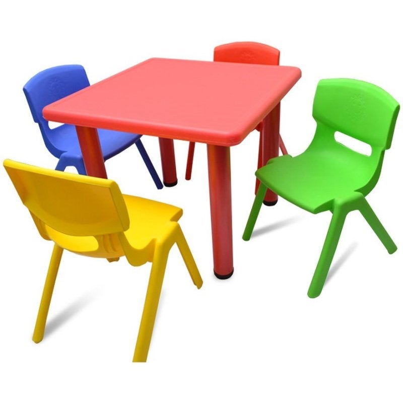 Adjustable Red Square Kid's Table with 4 Chairs