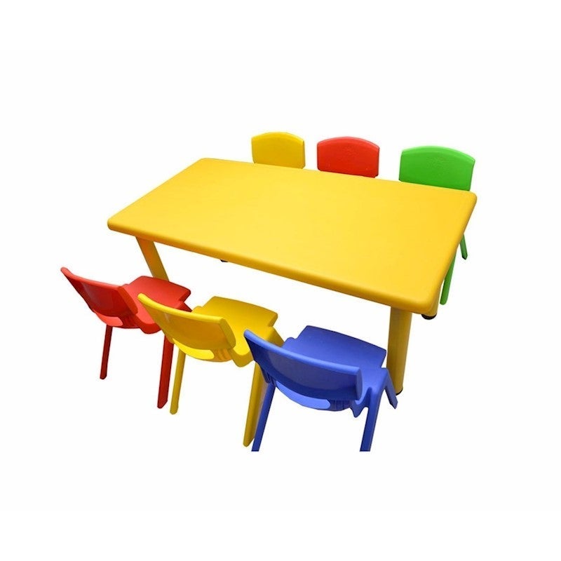 120x60cm Rectangle Yellow Kid's Table and 6 Mixed Chairs