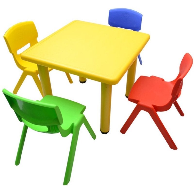 Adjustable Yellow Square Kid's Table with 4 Chairs