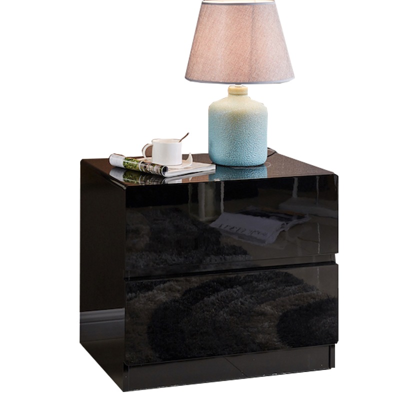 Buy High Gloss Black Bedside Table Nightstand with 2 Drawers MyDeal