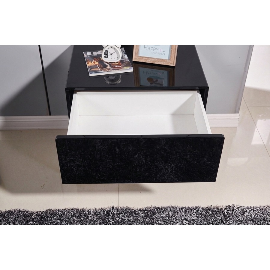 High Gloss Wooden Wood Solid Quality Bedside Side Table Nightstand with 2 Big Drawers Black