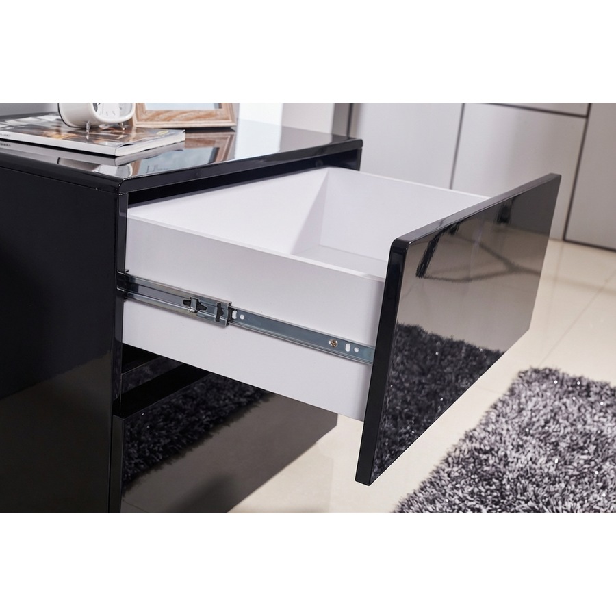 High Gloss Wooden Wood Solid Quality Bedside Side Table Nightstand with 2 Big Drawers Black