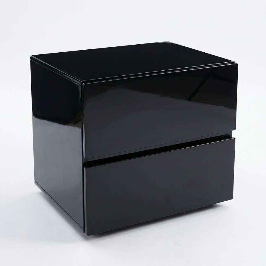 High Gloss Wooden Wood Solid Quality Bedside Side Table Nightstand with 2 Big Drawers Black