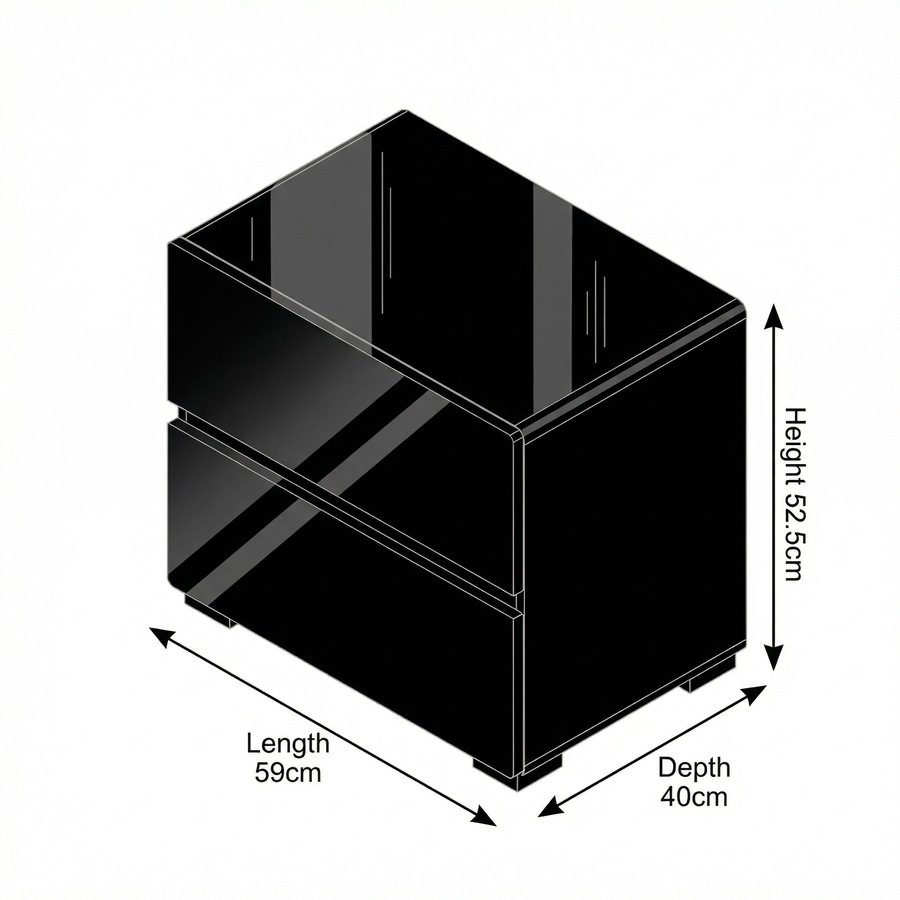 High Gloss Wooden Wood Solid Quality Bedside Side Table Nightstand with 2 Big Drawers Black