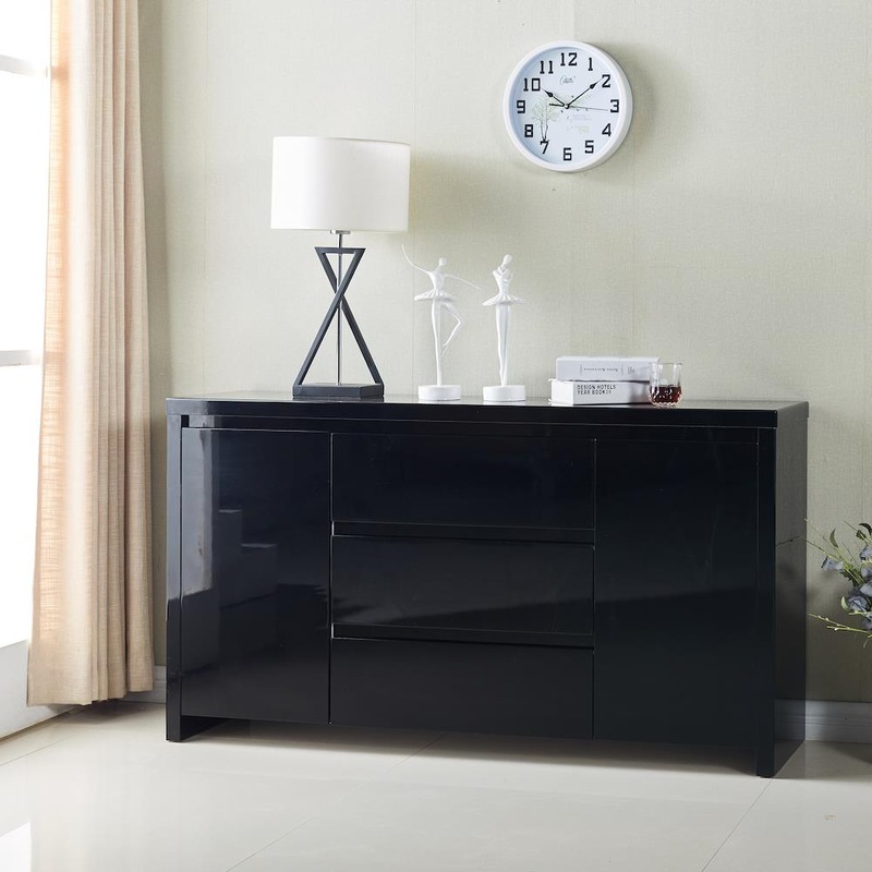 Buy High Gloss Piano Finish Black Buffet Sideboard with 3 Drawers MyDeal