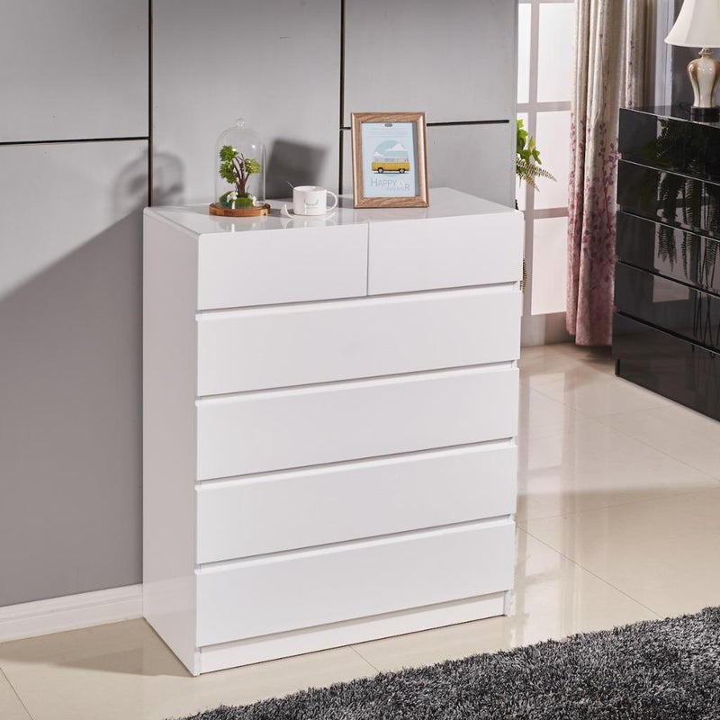High Gloss Piano Finish Tallboy Cabinet with 6 Drawers White - Show ...