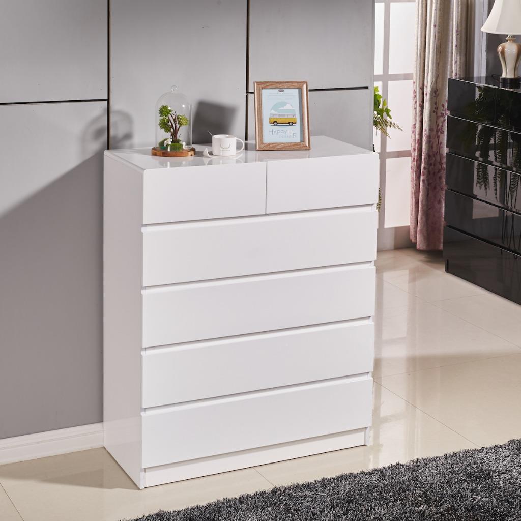 High Gloss Piano Finish Tallboy Cabinet with 6 Drawers White