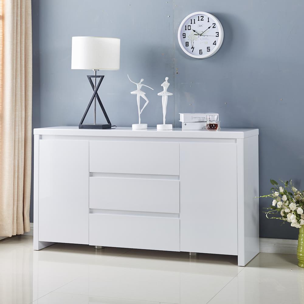 High Gloss Piano Finish White Buffet Sideboard with 3 Drawers