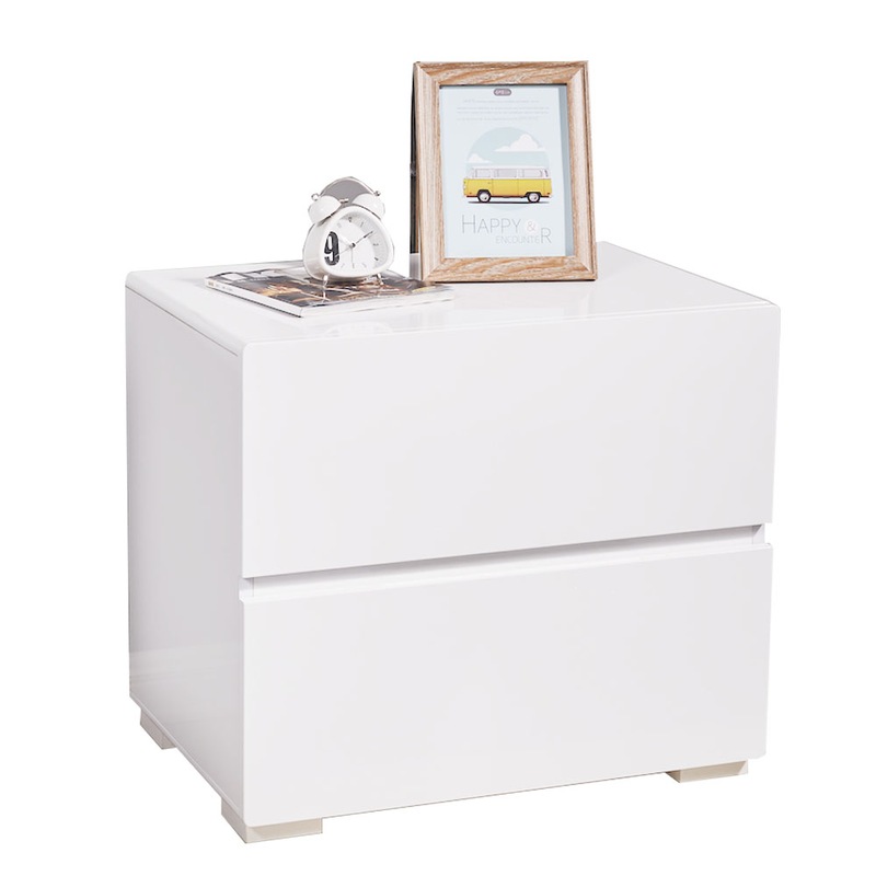 Buy High Gloss White Bedside Table Nightstand With 2 Drawers MyDeal