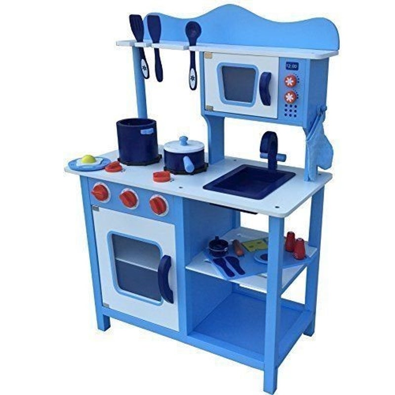 Kids Wooden Play Blue Kitchen | Buy Play Kitchens & Toy Food - 218574
