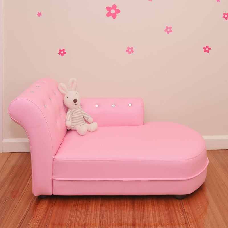 Kids PVC Leather Crystal Chaise Lounge in Pink