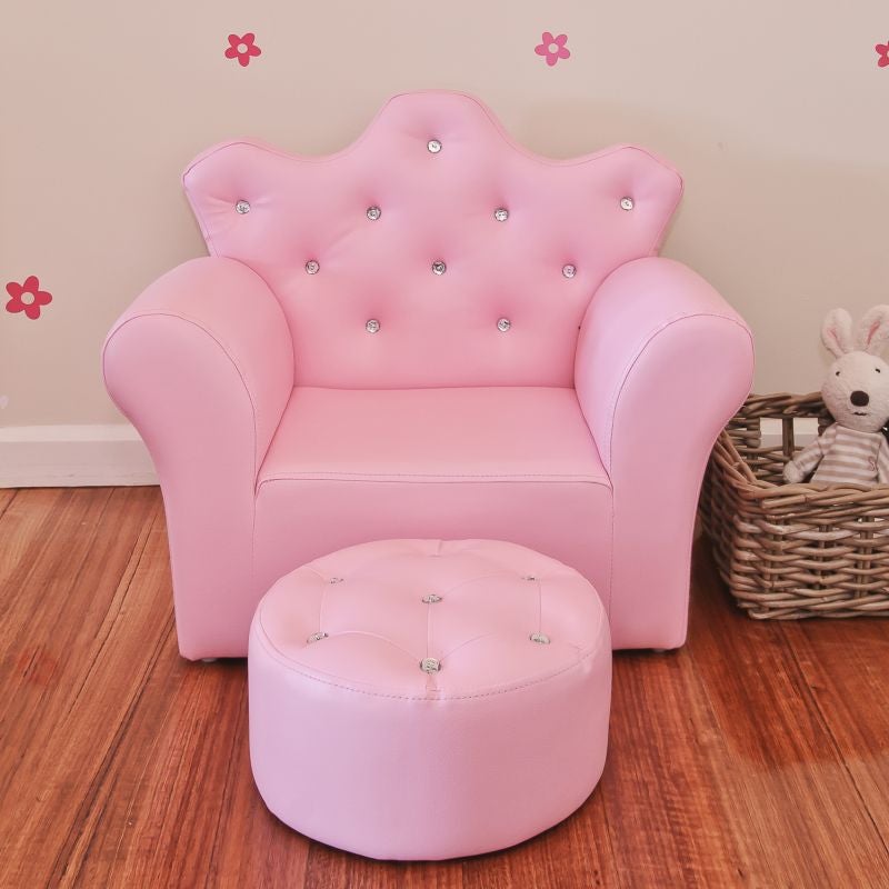 Pink Kids Sofa PVC Leather Princess Crystal Design