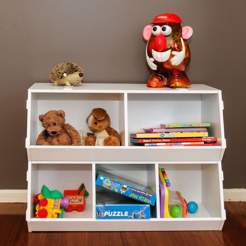 Kids Stackable Wooden Toy Storage Box Shelves 2pc