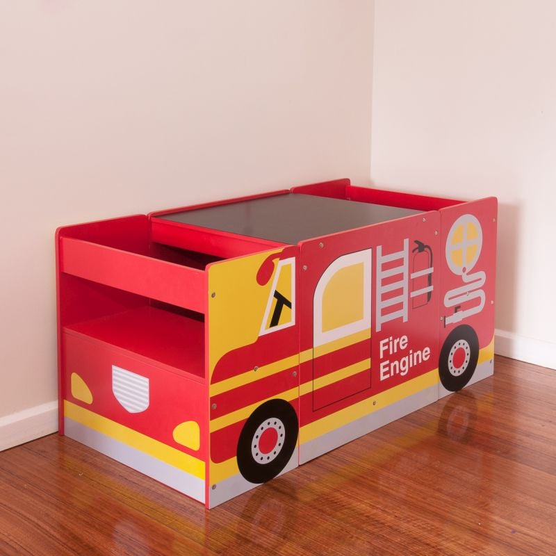 Fire Truck Padded Seat Kids Chair with Storage Children Sofa Armchair for Playroom Red Furniture for Kids Room 