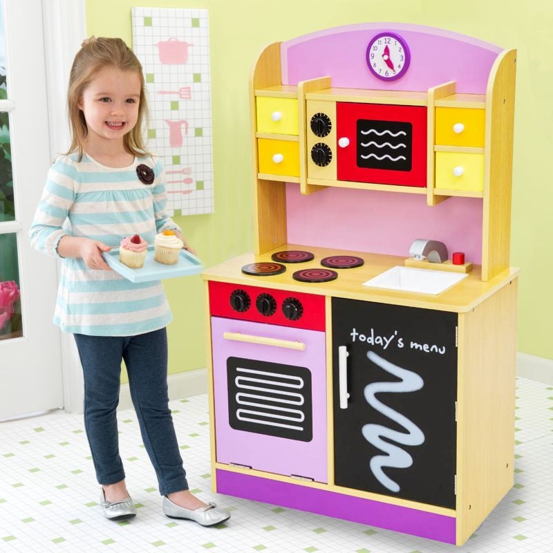 Kids Pretend Toy Wooden Play Kitchen in Purple