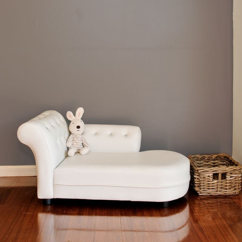 Small Kid's PU Leather Stud Chaise Lounge in White