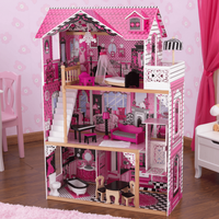 ROBOTIME 3 Level Girl Wooden Dollhouse Kids Pretend Play Doll House W/  Furniture