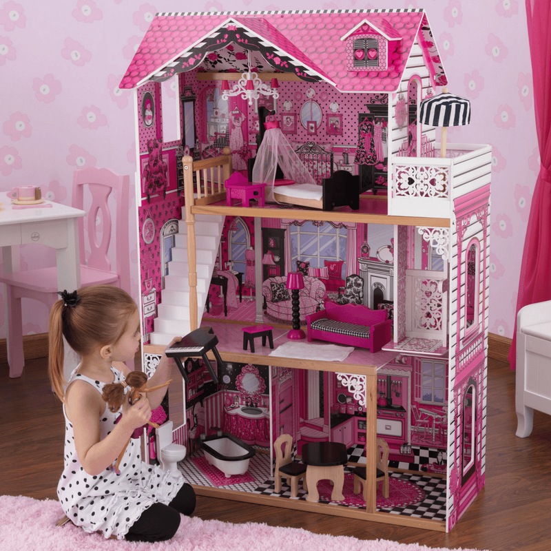 Girls Wooden Pink 3 Levels Doll House for 12'dolls | Buy Dollhouses ...