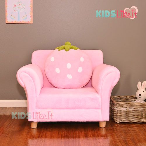 GIRLS Wooden pink Fleece STRAWBERRY SOFA COUCH w/ CUSHION